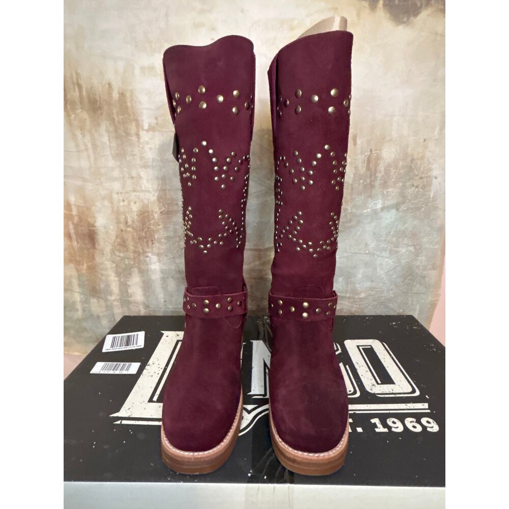 Dingo Troubadour Women's Burgundy Suede Studded Tall Western Boot Round Toe 9.5M - Picture 4 of 16